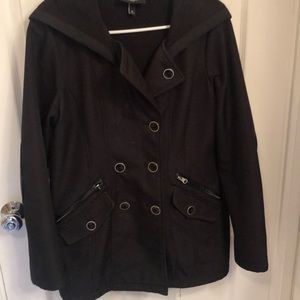 Sebby double breasted hooded jacket, black